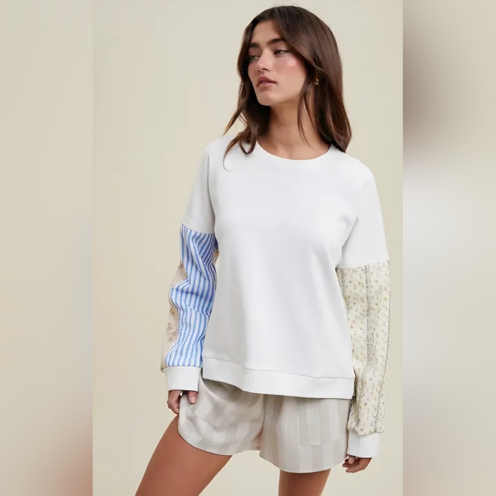 Women's White and Multicolor Patchwork Top